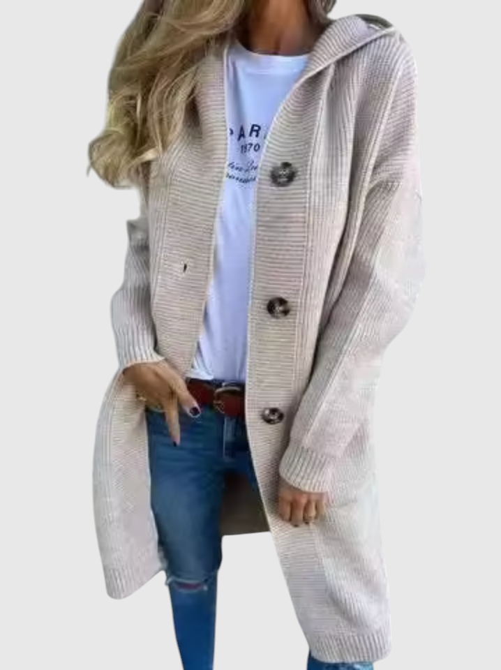 Gizel – Hosszú kötött kabát kapucnival