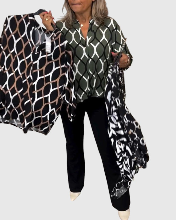 Noor – Grafikus mintás blúz