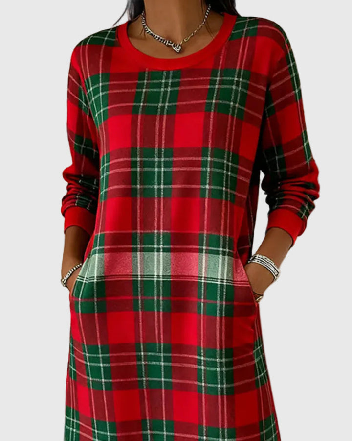 Hosszú Ujjú Kockás Pólóruha