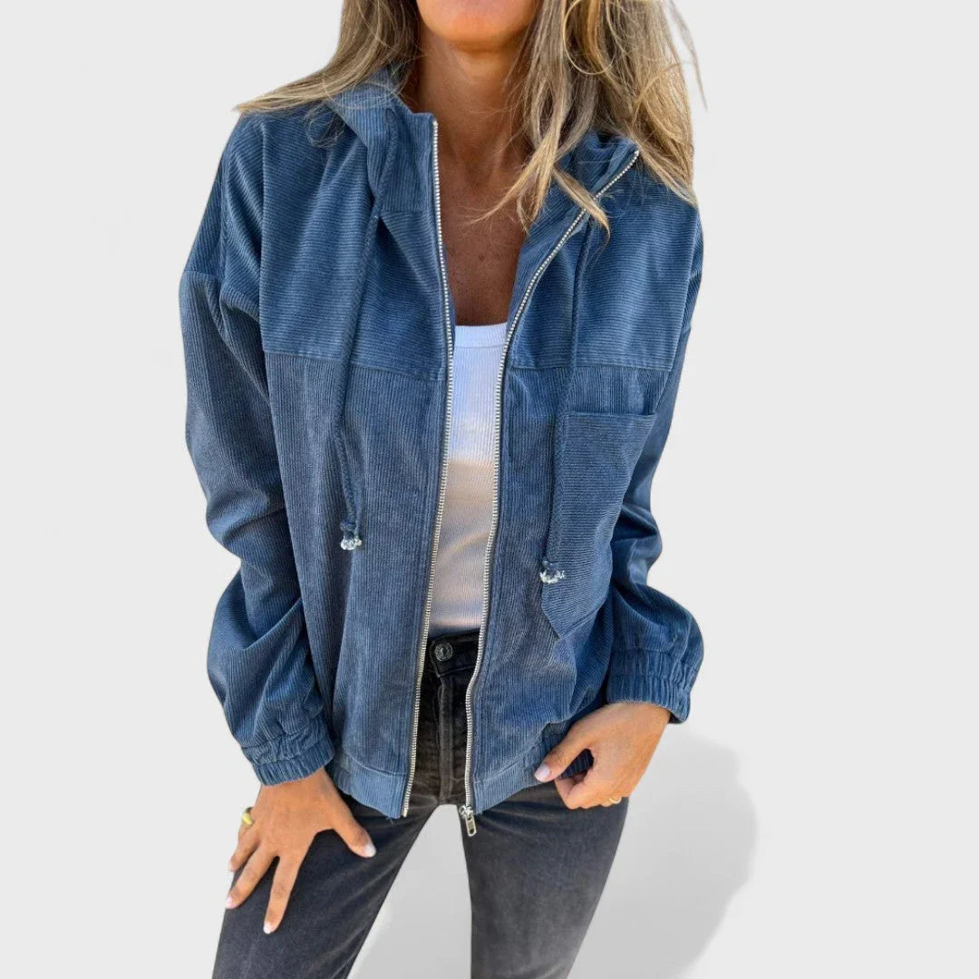 Pavla - Bársony kabát kapucnival és cipzárral