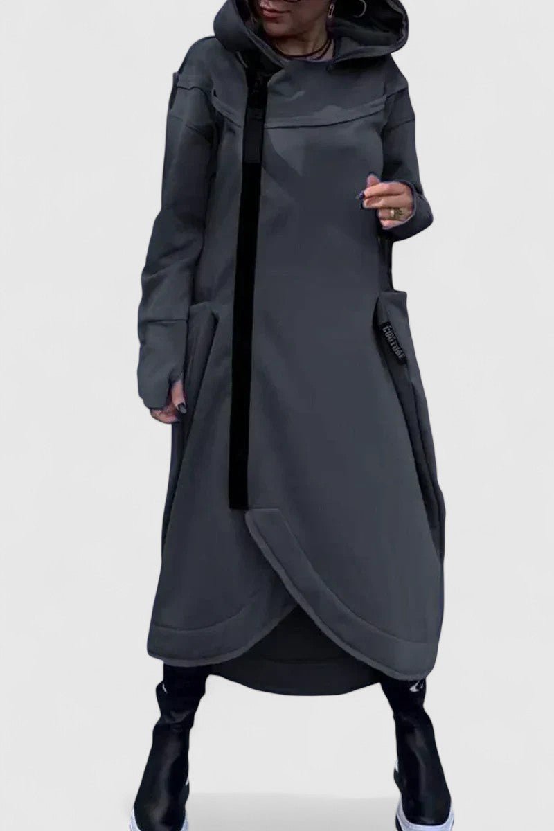 MARIE - Hosszú kabát kapucnival és cipzárral