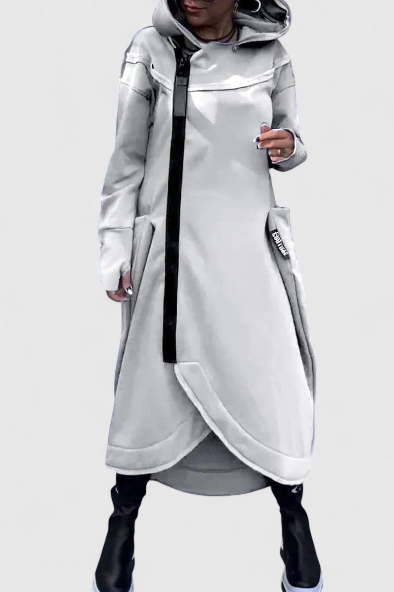 MARIE - Hosszú kabát kapucnival és cipzárral