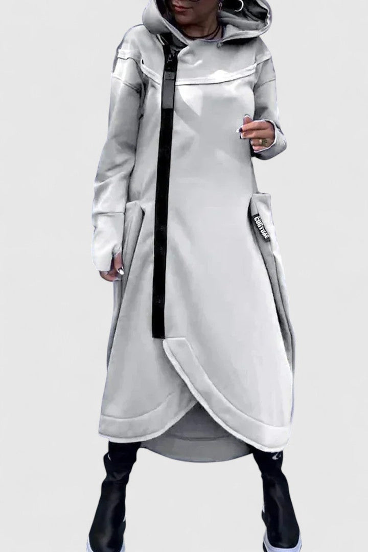 MARIE - Hosszú kabát kapucnival és cipzárral