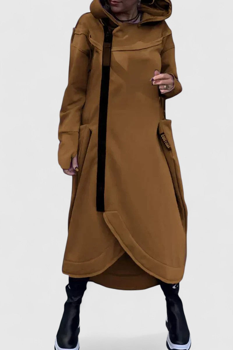 MARIE - Hosszú kabát kapucnival és cipzárral