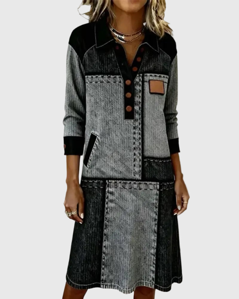 Vellora - Színes Paneles Gombos Ruha