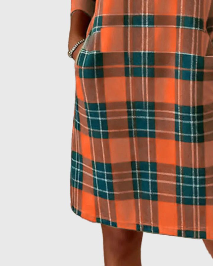 Hosszú Ujjú Kockás Pólóruha