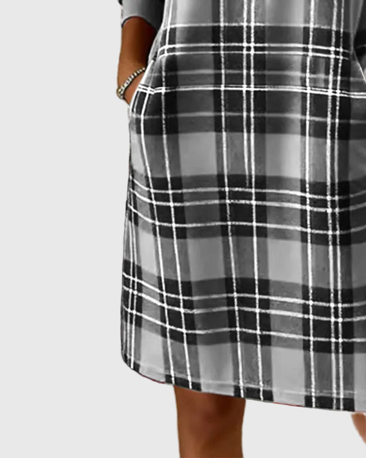 Hosszú Ujjú Kockás Pólóruha