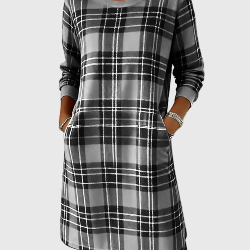 Hosszú Ujjú Kockás Pólóruha