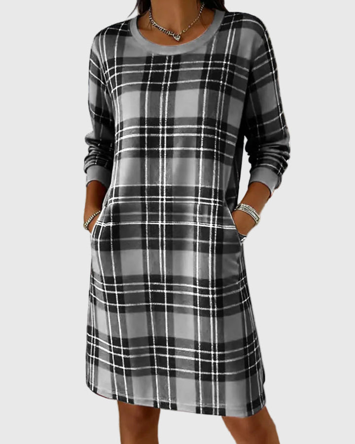 Hosszú Ujjú Kockás Pólóruha