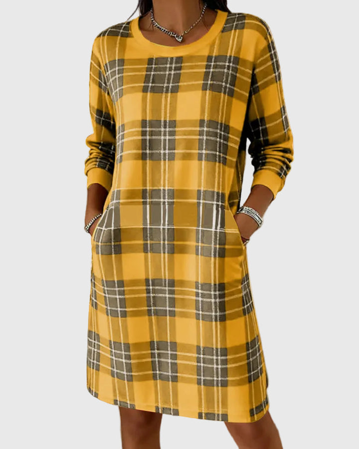 Hosszú Ujjú Kockás Pólóruha