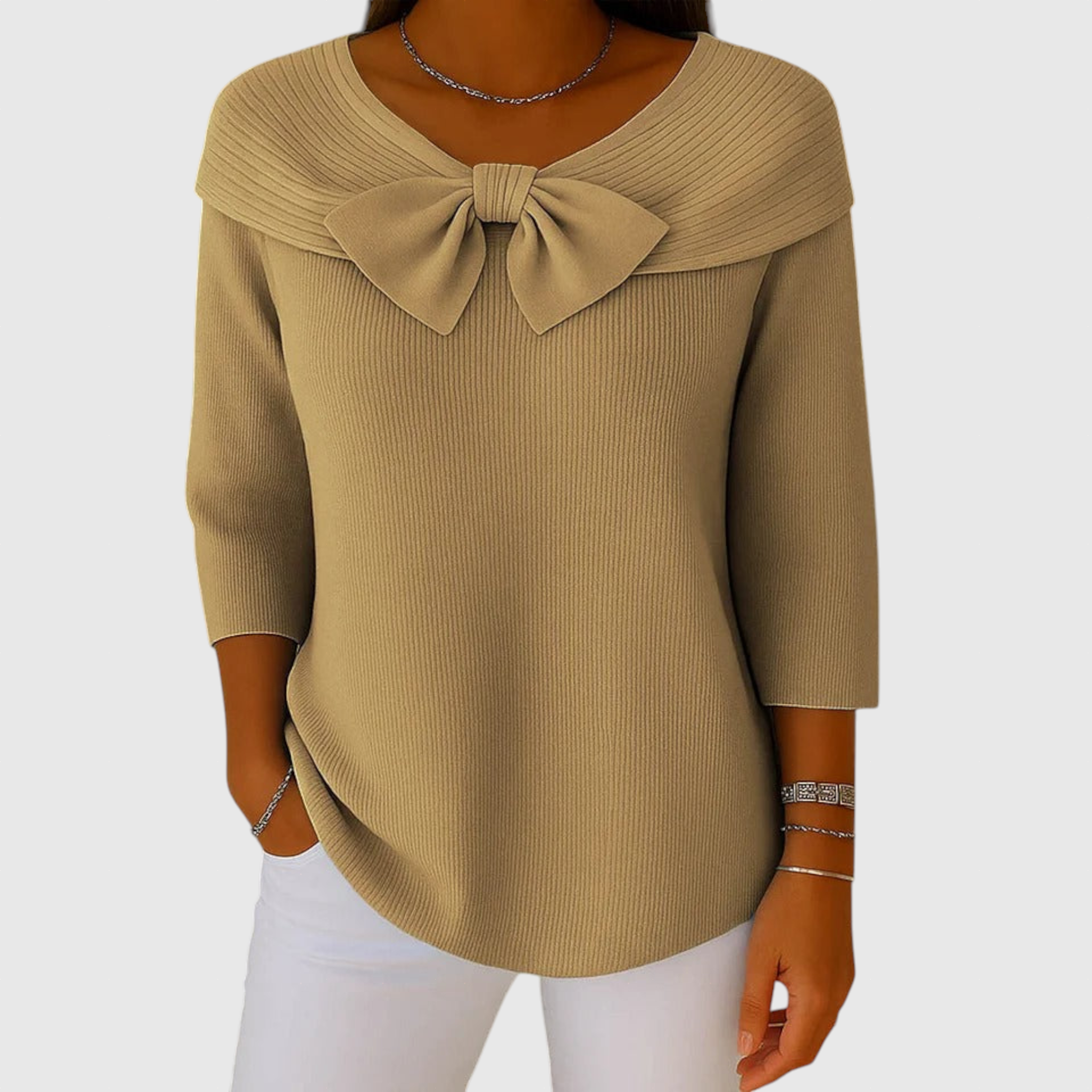 Serenna – Női pulóver masnival és kerek nyakkivágással