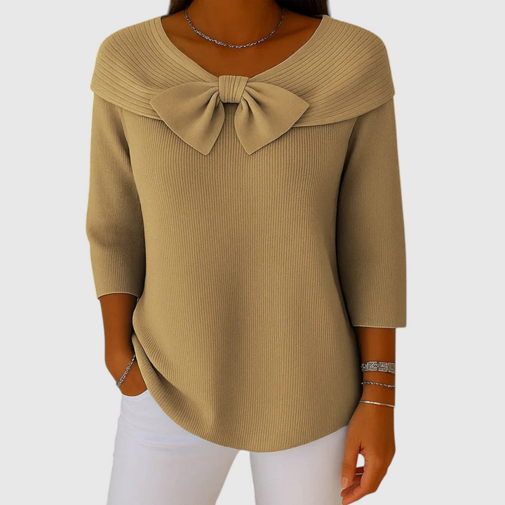 Serenna – Női pulóver masnival és kerek nyakkivágással