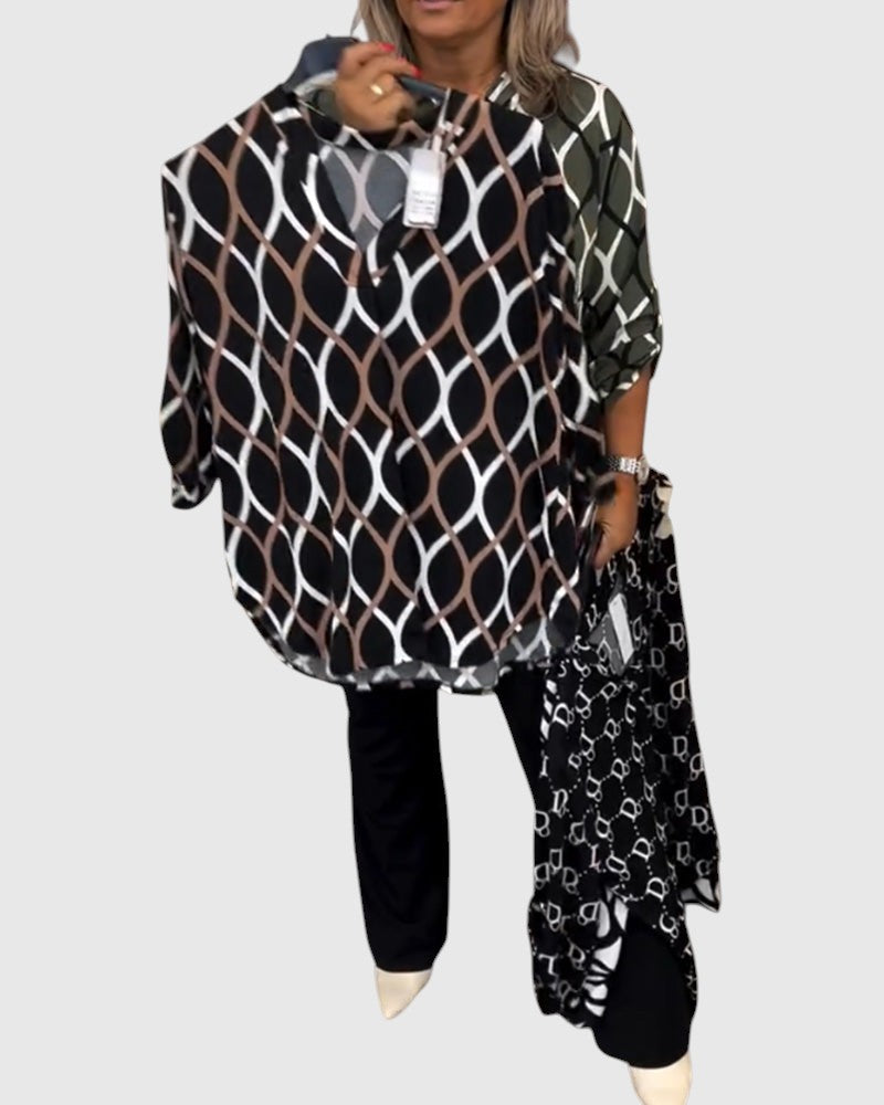 Noor – Grafikus mintás blúz