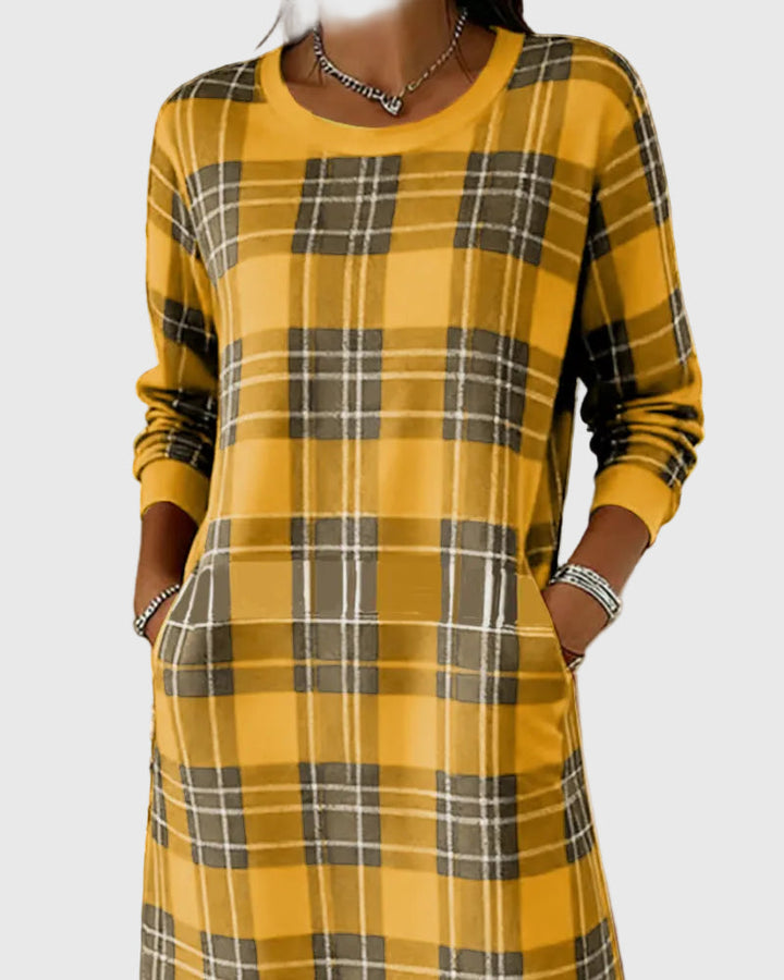 Hosszú Ujjú Kockás Pólóruha