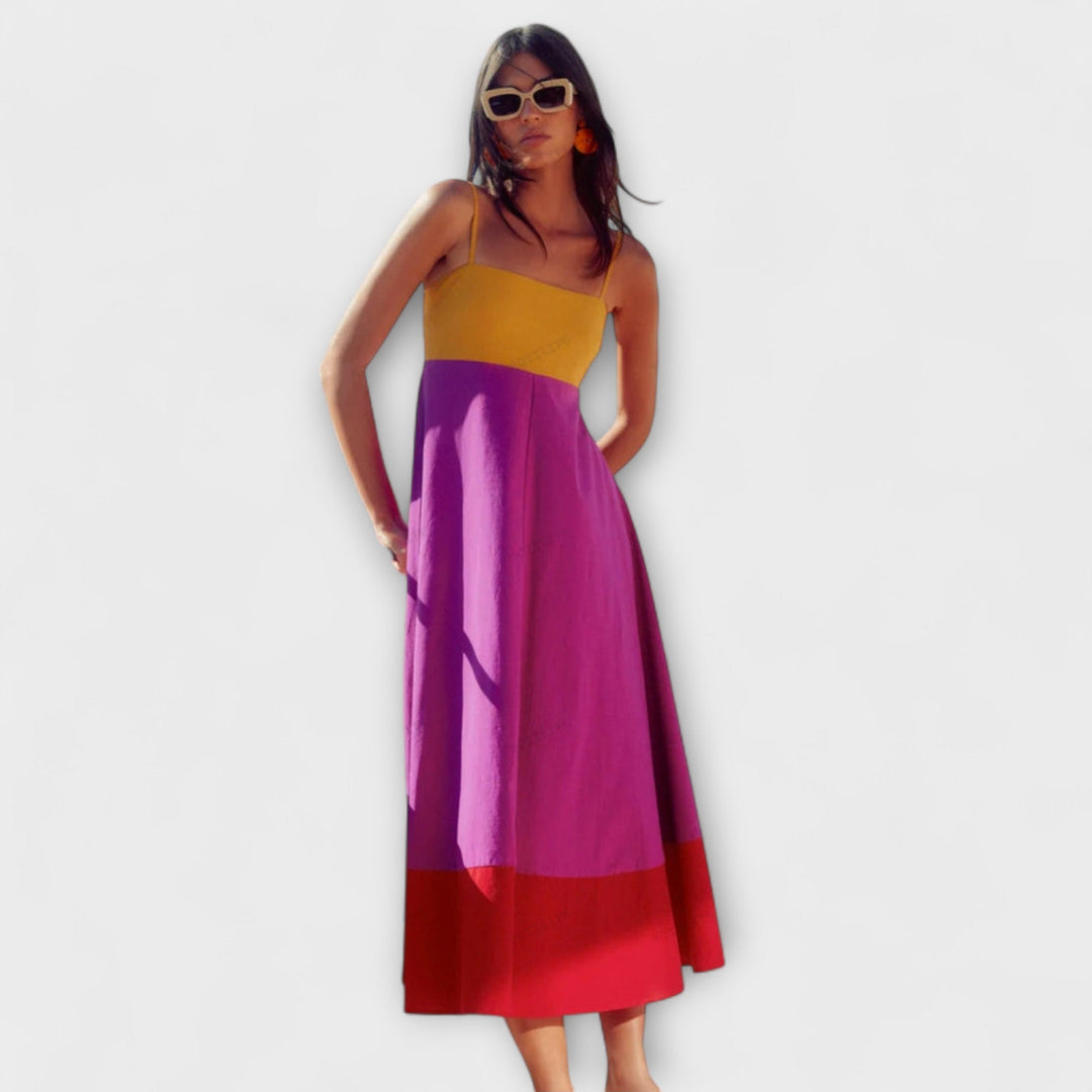 Pántos ruha színes blokk stílusban