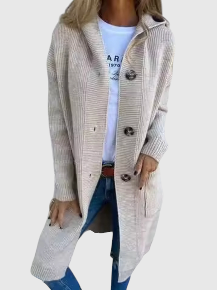 Gizel – Hosszú kötött kabát kapucnival