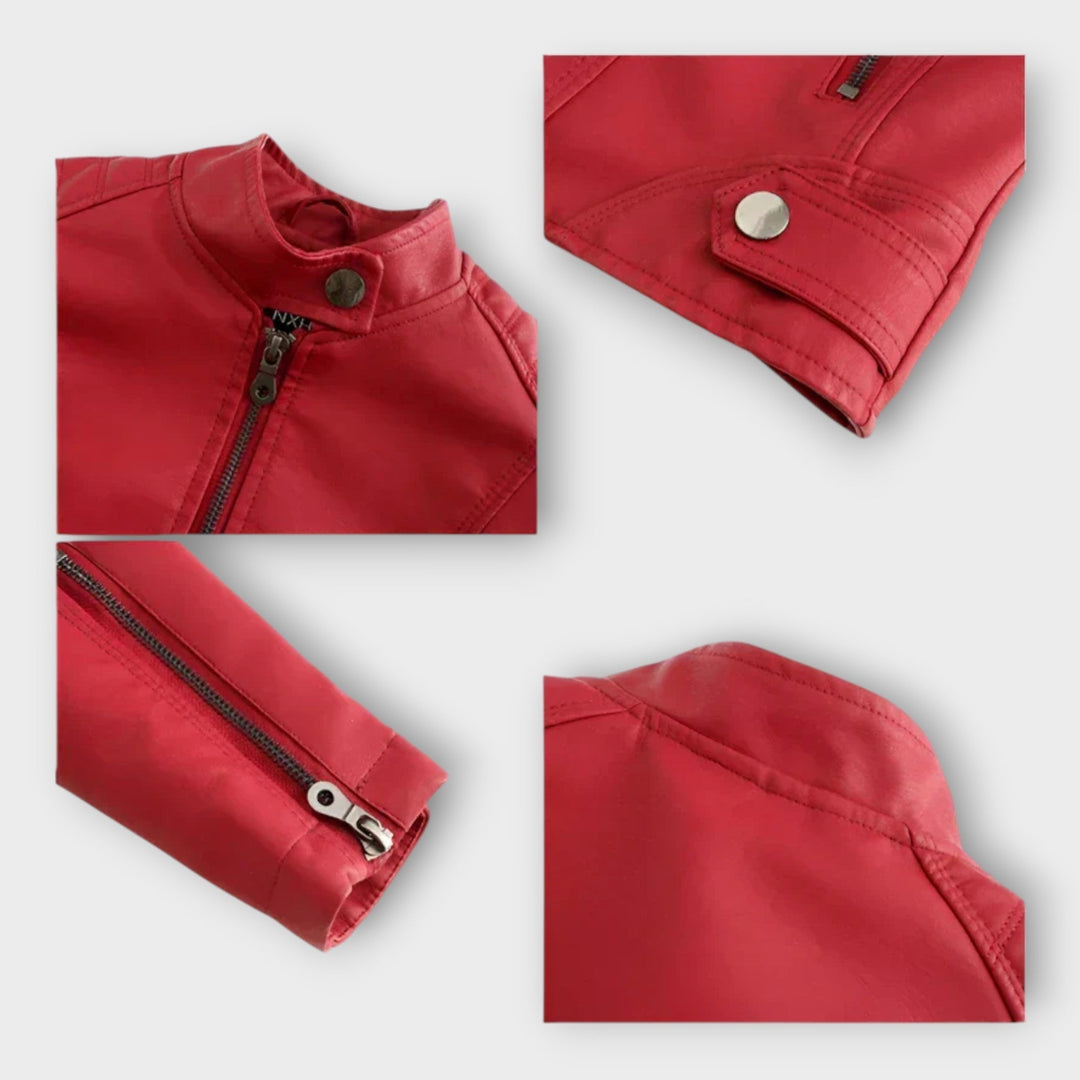 Modern Rövid Bőrkabát Cipzárral