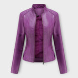 Modern Rövid Bőrkabát Cipzárral