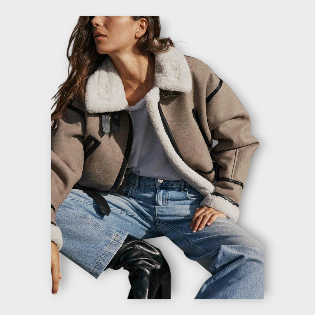 Bőrkabát béléssel és övvel