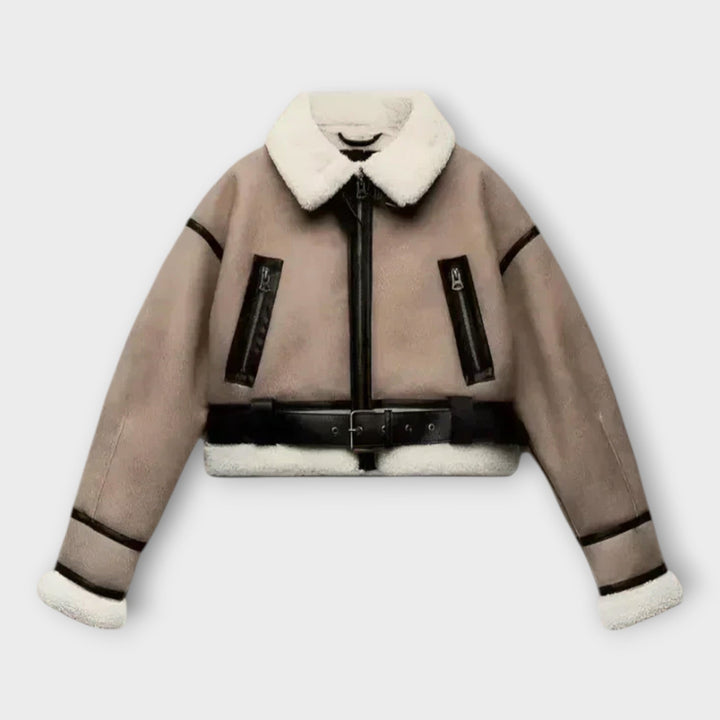 Bőrkabát béléssel és övvel