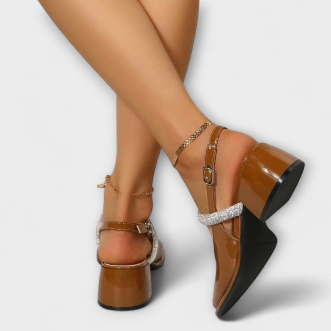 Celandra - Mary Jane csillogó pántokkal és blokk sarkú