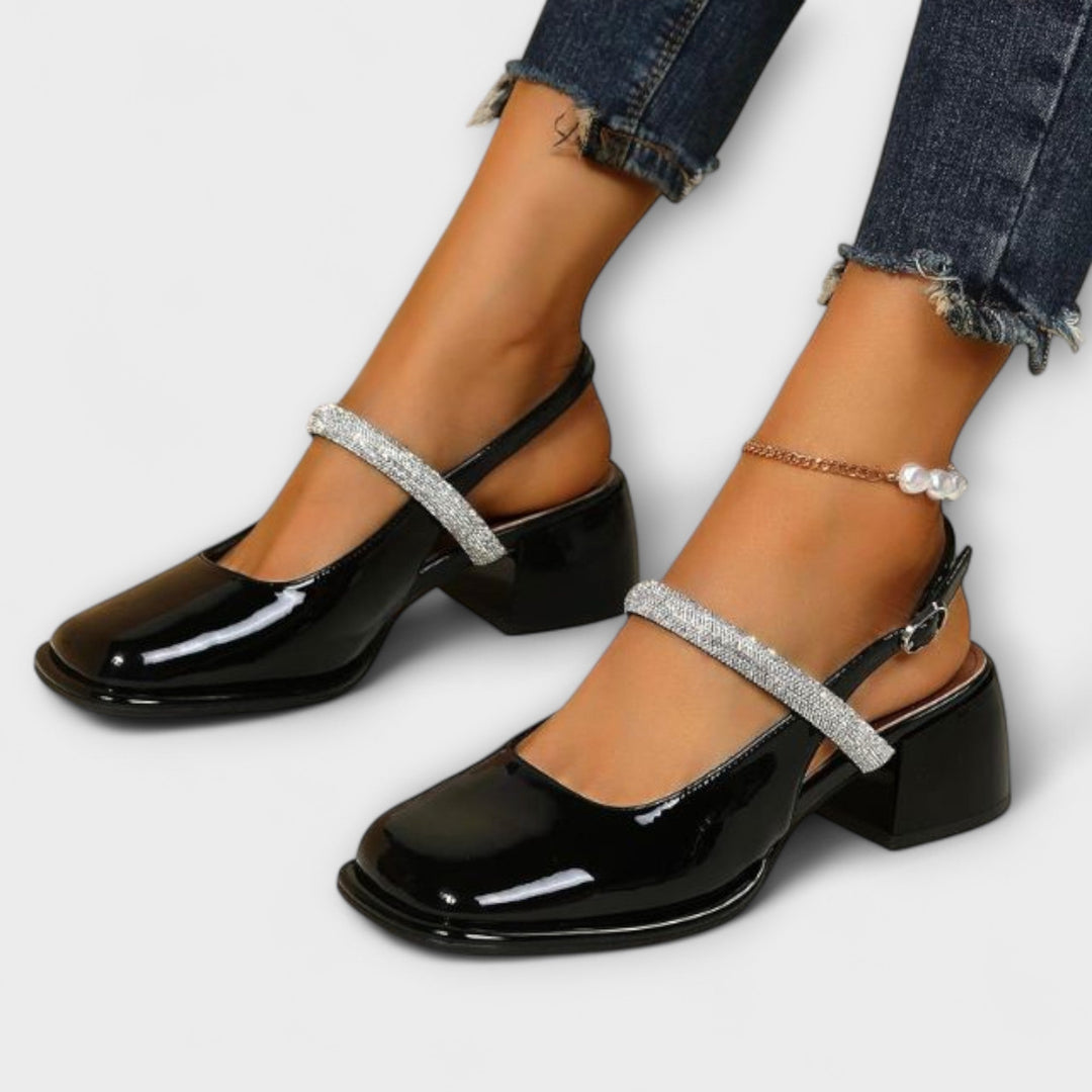 Celandra - Mary Jane csillogó pántokkal és blokk sarkú