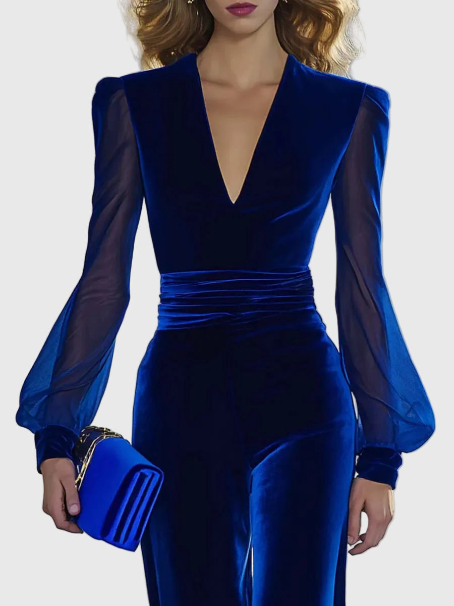 Sabrina - Bársonyos Overall V-nyakkal