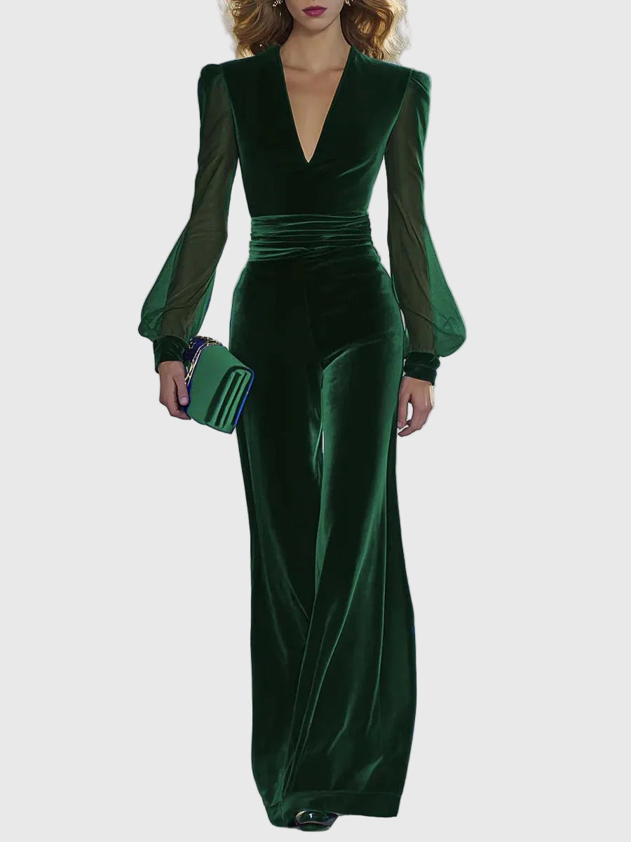 Sabrina - Bársonyos Overall V-nyakkal