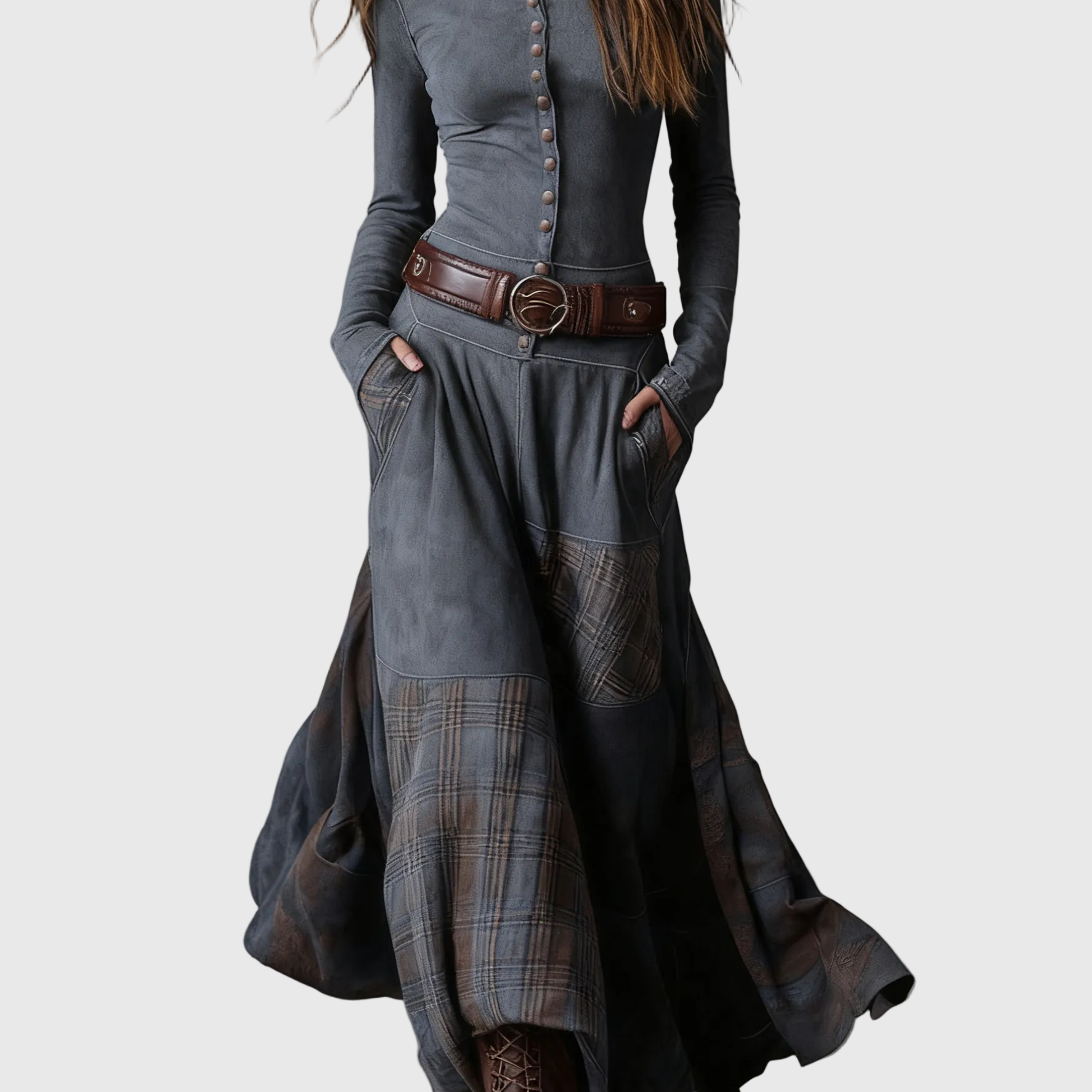 Isabelle - Velúr maxi ruha övvel