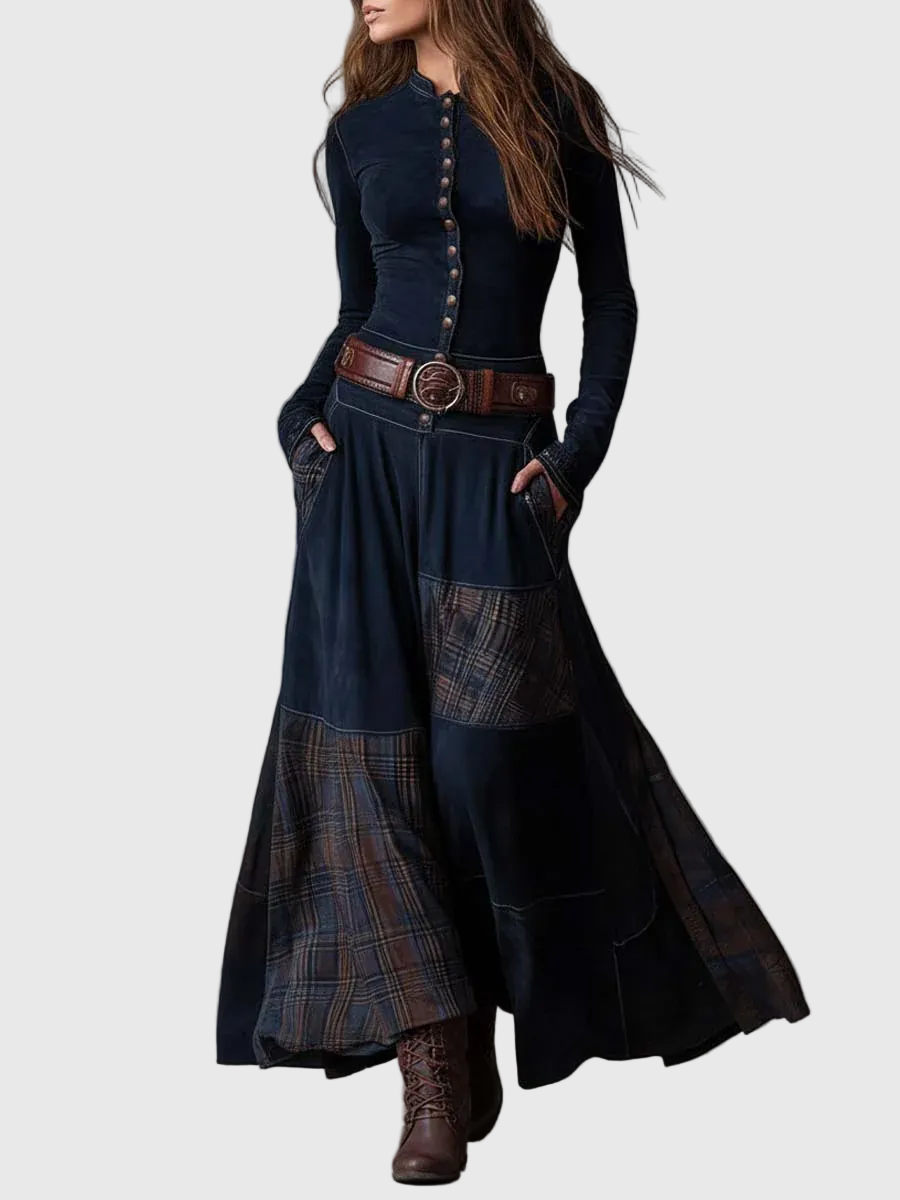 Isabelle - Velúr maxi ruha övvel