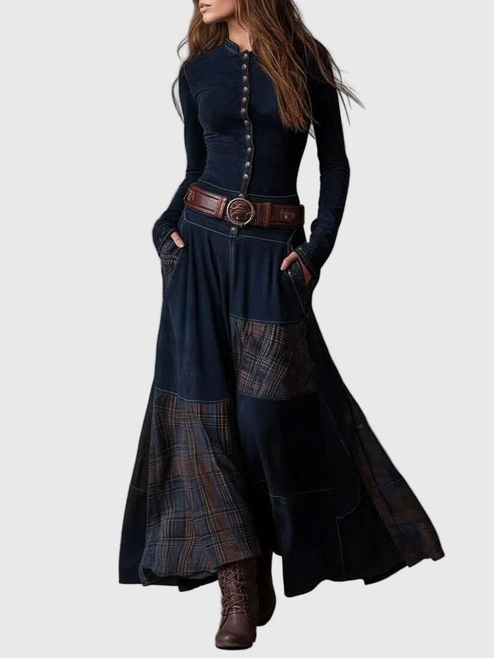 Isabelle - Velúr maxi ruha övvel