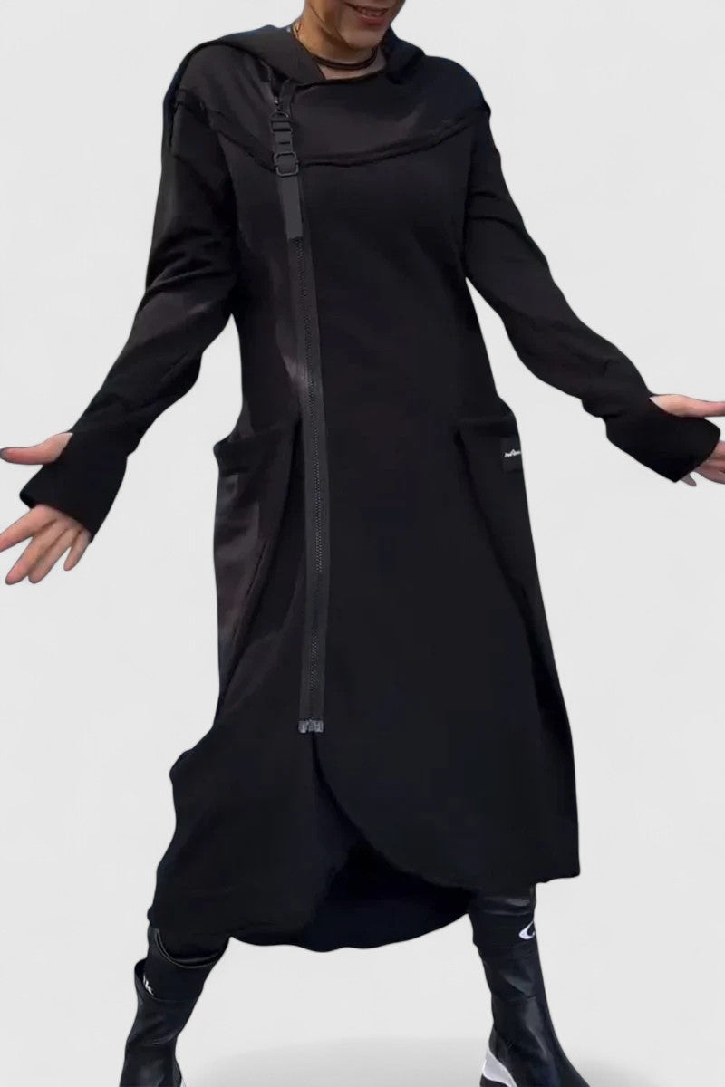 MARIE - Hosszú kabát kapucnival és cipzárral