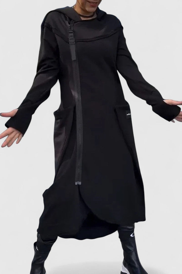 MARIE - Hosszú kabát kapucnival és cipzárral