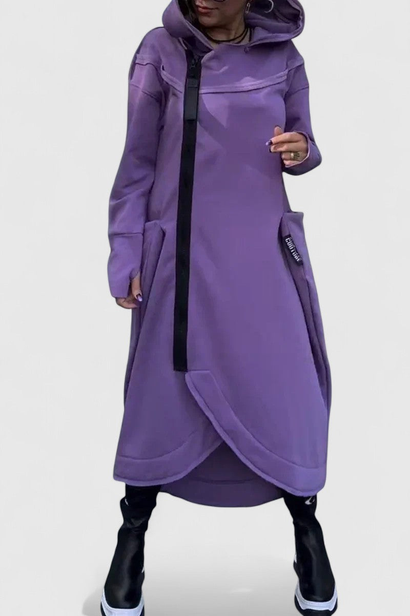 MARIE - Hosszú kabát kapucnival és cipzárral