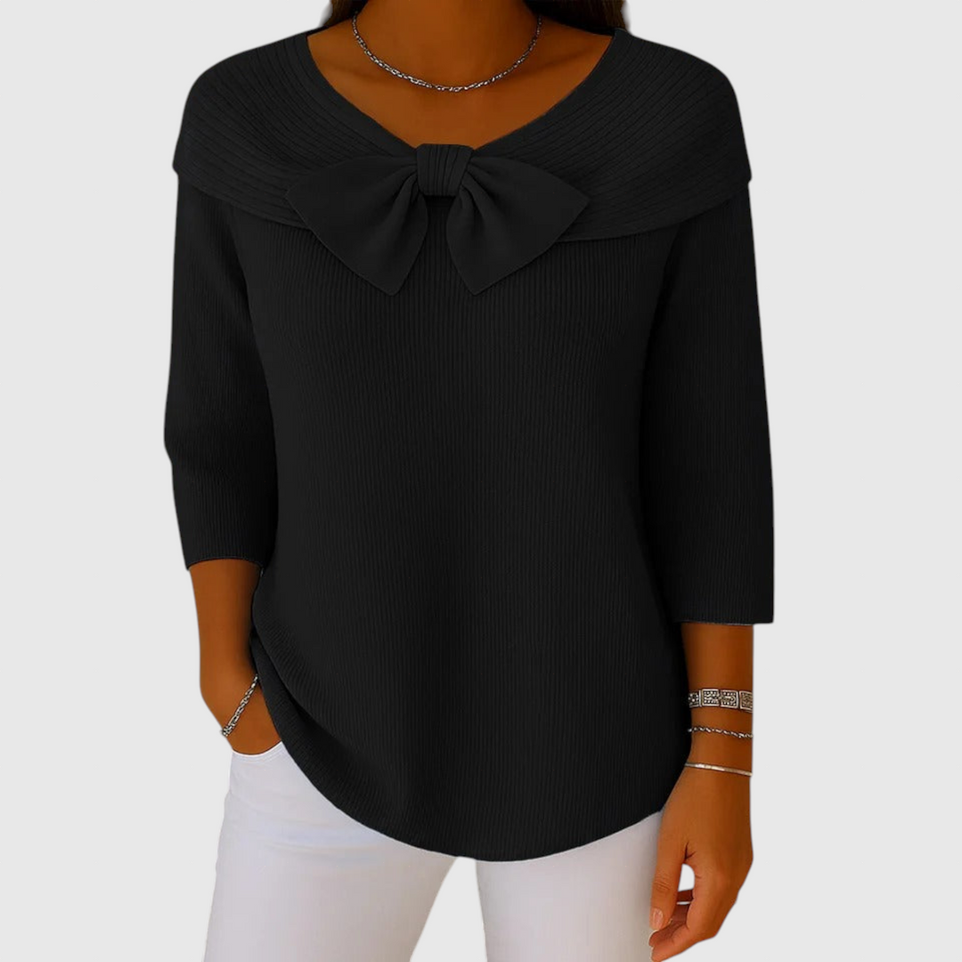 Serenna – Női pulóver masnival és kerek nyakkivágással