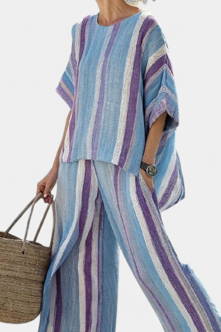 Elegáns Daisy csíkos szett mályva és világoskék árnyalatokban a kifinomult megjelenésért