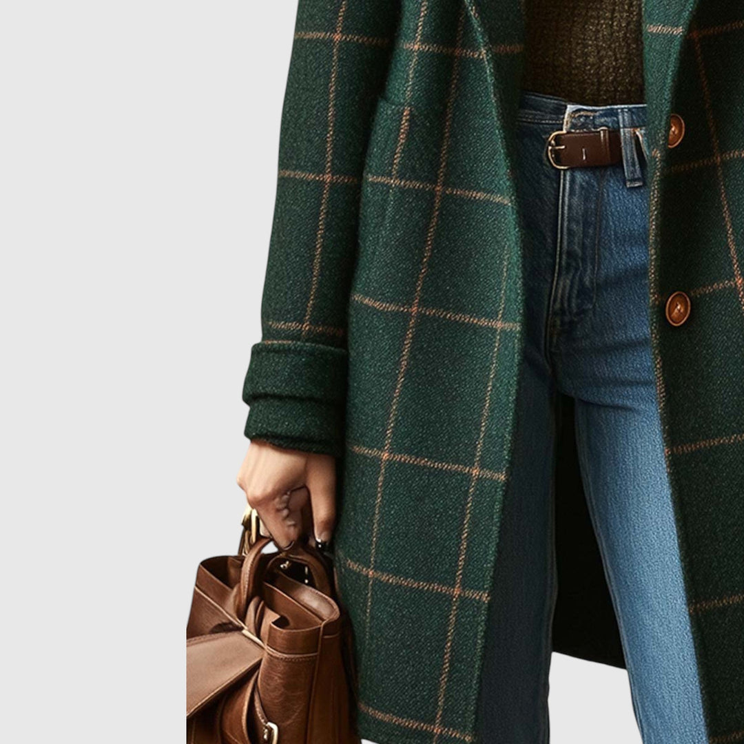 Amélia - Retro női kabát gallérral és kockás mintával