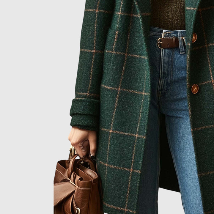 Amélia - Retro női kabát gallérral és kockás mintával